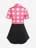 Plus Size Valentines Heart Plaid Open Front Cropped Top and Tank Top Set -  