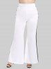 Plus Size Two Tone Pull On Flare Pants with Mock Buttons -  