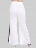 Plus Size Two Tone Pull On Flare Pants with Mock Buttons -  