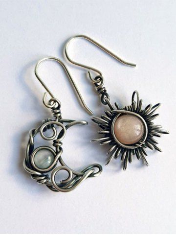 Vintage Sun Moon Drop Earrings - SILVER