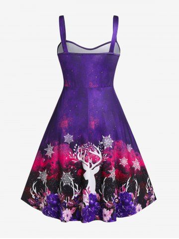 Plus Size Christmas Elk Snowflake Lace Up A Line Dress