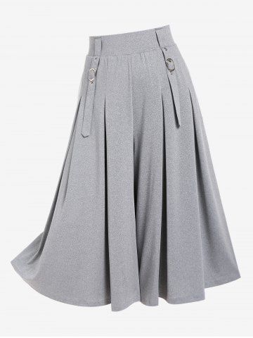 Plus Size Pleated Detail Buckle Slant Pocket Culotte Pants - GRAY - M | US 10