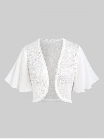Plus Size Chiffon Butterfly Sleeve Lace Bolero Shrug Tops for Dress - WHITE - L | US 12