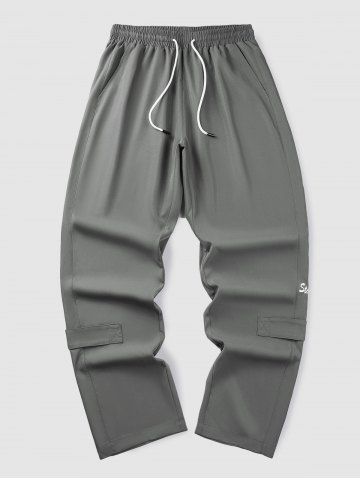 Pantalon Décontracté Droit avec Cordon de Serrage à Imprimé Lettre - GRAY - S