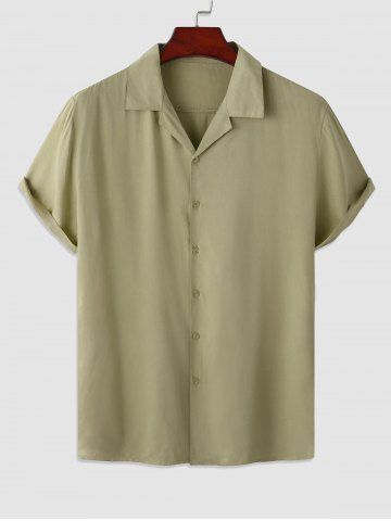 Solid Color Button Fly Shirt - GREEN - S