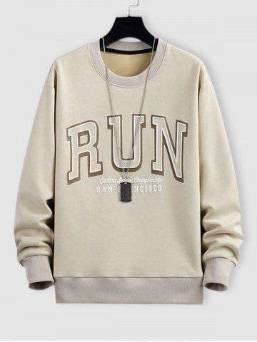 RUN Graphic Pattern Pullover Faux Suede Sweatshirt - APRICOT - M