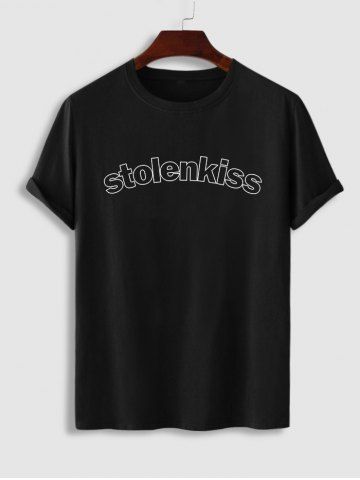 T-shirt Motif de Lettre Stolenkiss avec Manches Courtes - BLACK - L