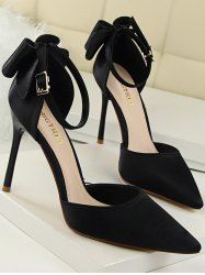 Escarpins Soyeux Détaillé Bout Pointu à Talon Haut en Satin - Noir EU 39