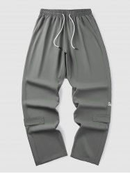 Letter Printed Straight Leg Drawstring Casual Pants -  