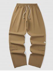 Letter Printed Straight Leg Drawstring Casual Pants -  