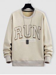 RUN Graphic Pattern Pullover Faux Suede Sweatshirt -  