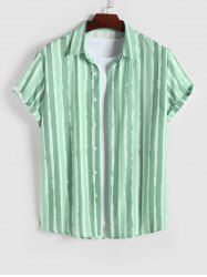 Vertical Striped Short Sleeves Vacation Shirt -  
