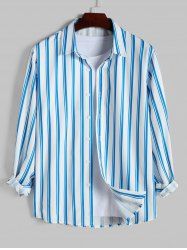 Chemise Motif Rayé à Manches Longues à Ourlet Asymétrique - Bleu clair L