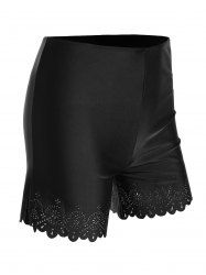 Hollow Out Flower Pattern Plain Color Elastic Waist Swimsuit Boyshorts -  