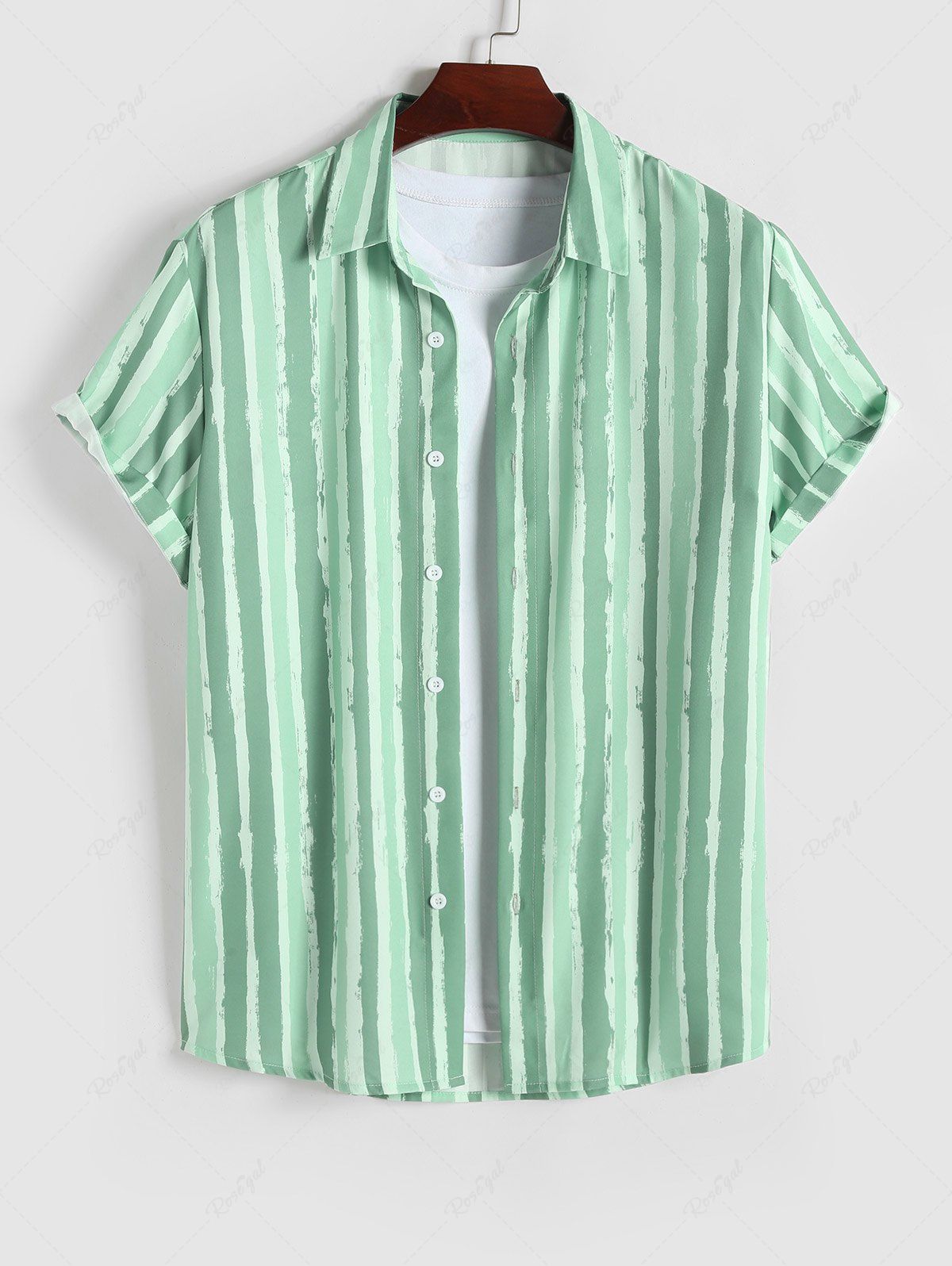Cheap Vertical Striped Short Sleeves Vacation Shirt  