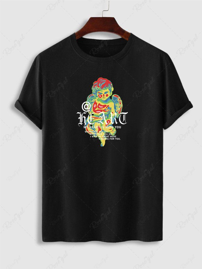 Chic Letter Angel Graphic Printed Short Sleeve T-shirt  