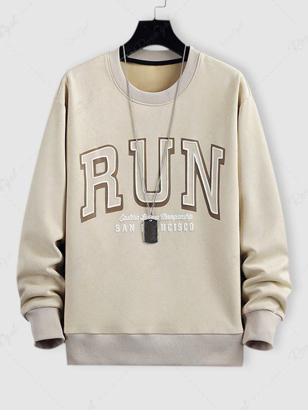 Fancy RUN Graphic Pattern Pullover Faux Suede Sweatshirt  