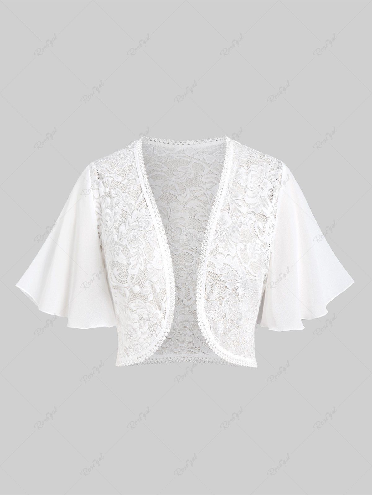 Sale Plus Size Chiffon Butterfly Sleeve Lace Bolero Shrug Tops for Dress  