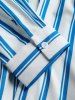 Chemise Motif Rayé à Manches Longues à Ourlet Asymétrique - Bleu clair L