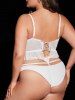 Plus Size Floral Embroidered Mesh Ruffled Lace-up Lingerie Set -  