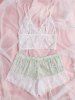 Plus Size Lace Camisole and Mesh Panel Floral Shorts Set -  