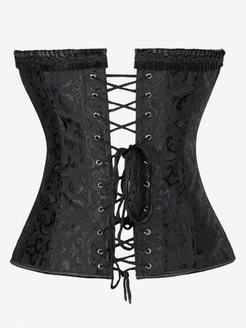 Corset Femme en Brocat Noir avec bord à volants