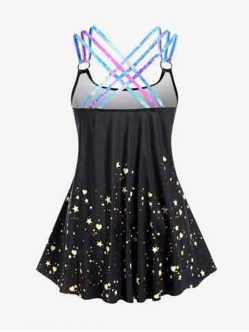 Plus Size Lip Printed Padded Boyleg Strappy Tankini Swimsuit
