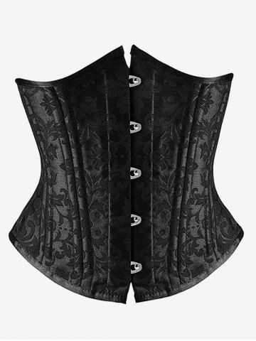 Gothic Lace-up Boning Underbust Brocade Corset - BLACK - 2XL