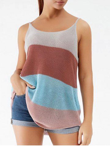 Plus Size Colorblock Knitted Tunic Top - COFFEE - M