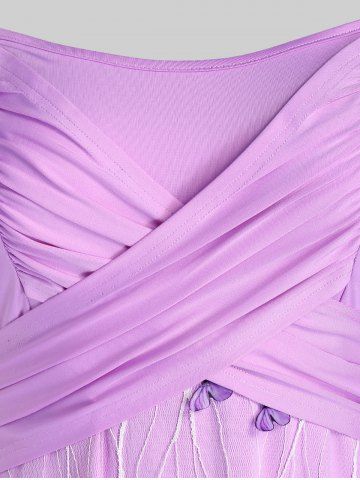 Plus Size Lace Butterfly Crossover Ruched Backless Dress