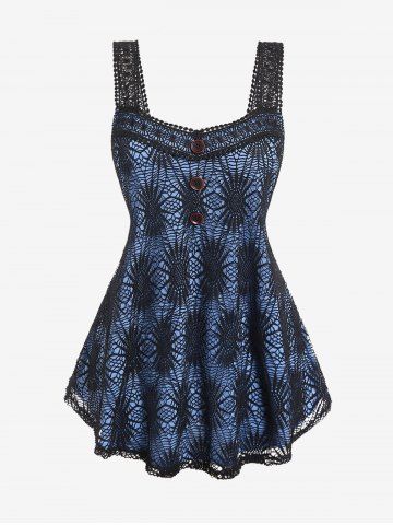 Plus Size Buttoned Guipure Lace Panel Tank Top - Light Blue - M | Us 10