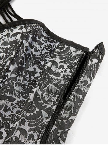 Gothic Halter Crisscross PU Leather Strappy Brocade Corset