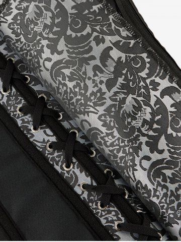 Gothic Halter Crisscross PU Leather Strappy Brocade Corset