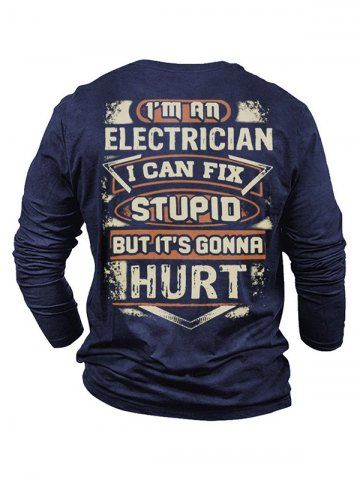 Letter Print Long Sleeve Round Neck Casual T Shirt - BLUE - XL
