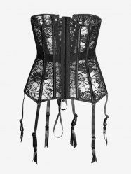 Corset Jarretelle Gothique Au Crochet en Dentelle - Noir 4XL