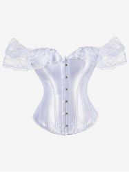 Haut Corset Panneau en Dentelle à Epaule Dénudée à Lacets - Blanc 5XL