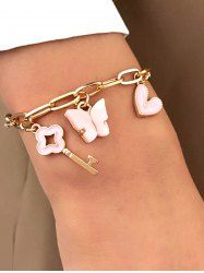 Bracelet à Breloques Motif Papillon Cœur pour la Saint-Valentin - Rose clair 