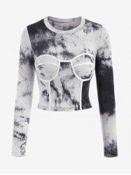 Tie Dye Rib-knit Long Sleeve Bustier Top -  