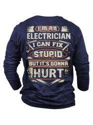 Letter Print Long Sleeve Round Neck Casual T Shirt -  