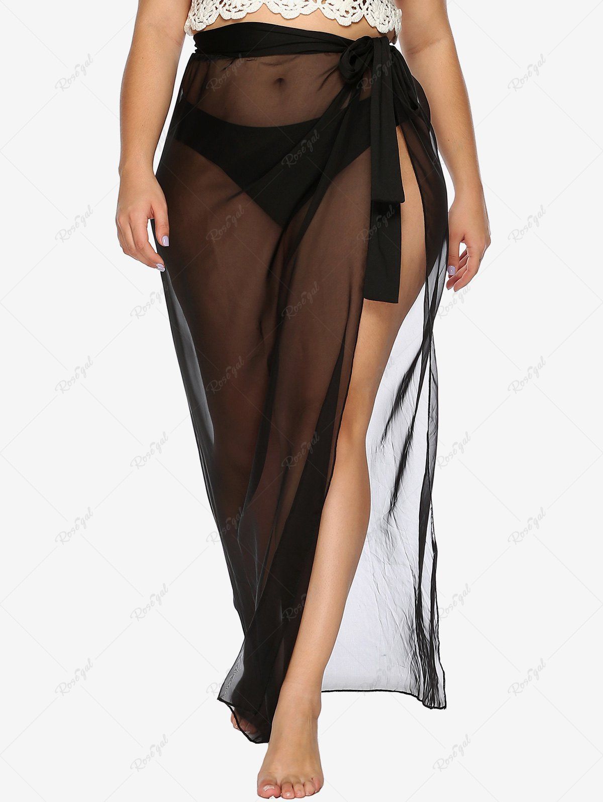 Affordable Plus Size See Thru Wrap Cover Up Skirt  