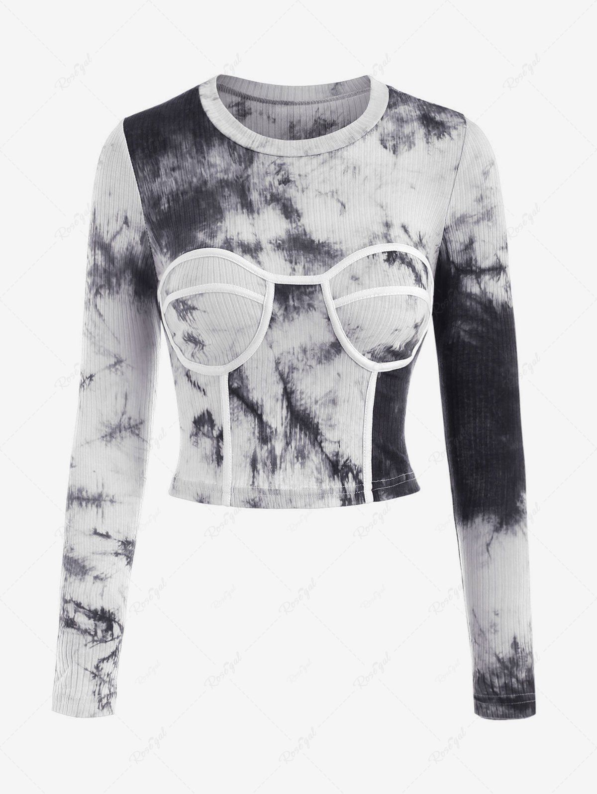 Buy Tie Dye Rib-knit Long Sleeve Bustier Top  
