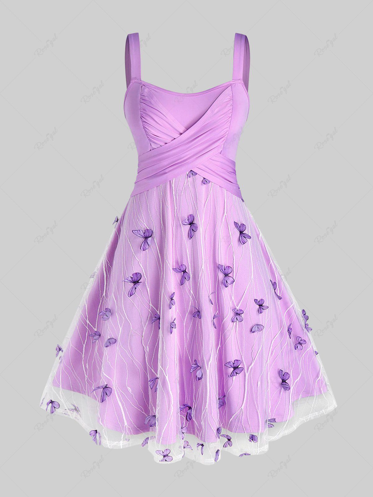 Affordable Plus Size Lace Butterfly Crossover Ruched Backless Dress  