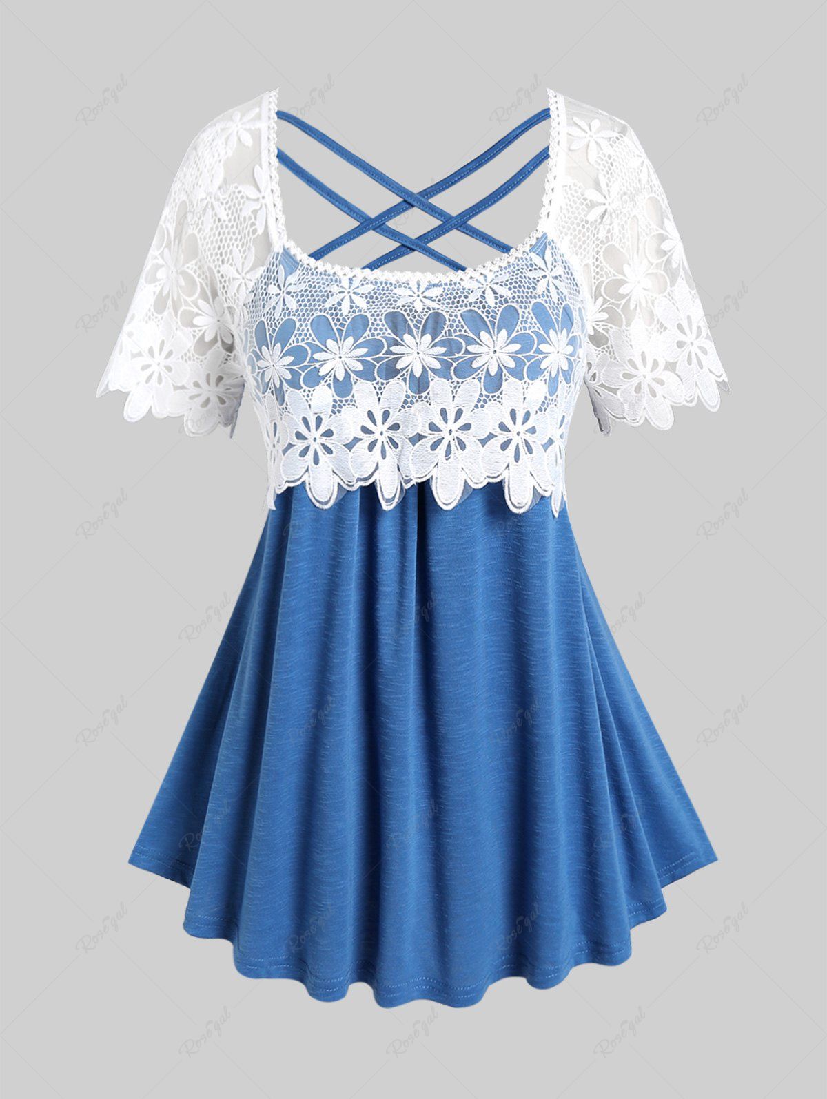 Haut Croisé Panneau en Dentelle à Bretelle de Grande Taille Bleu 3X | US 22-24