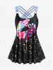 Plus Size Lip Printed Padded Boyleg Strappy Tankini Swimsuit -  
