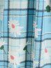 Plus Size Plaid Daisy Print Lace Up Faux Twinset Dress -  