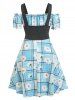 Plus Size Plaid Daisy Print Lace Up Faux Twinset Dress -  