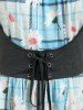 Plus Size Plaid Daisy Print Lace Up Faux Twinset Dress -  