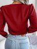 Hollow Out Embroidery V Neck Long Sleeve Blouse -  