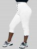 Plus Size Mock Button Straight Capri Pants -  
