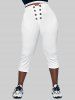 Pantalon Capri Droit Boutonné de Grande Taille - Blanc 3X